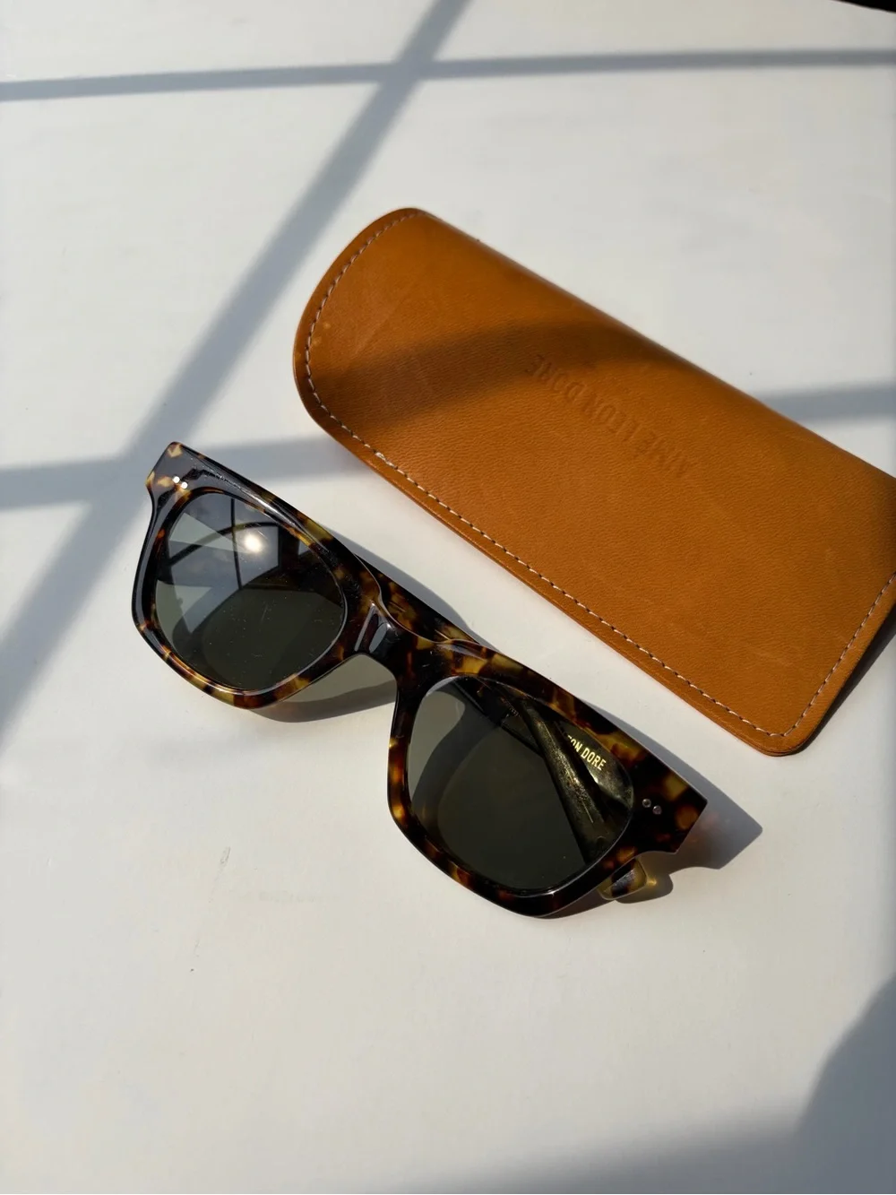 Aimé Leon Dore Gallo Tortoiseshell Polarized Sunglasses with Tan Leather Case